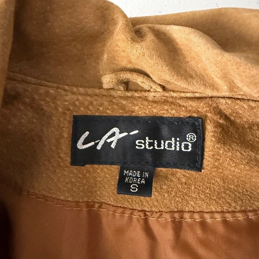 L.A. Studio Suede Fringe Zip Front Tie Belt Jacket Tan Western Boho‎ Festival S - Picture 3 of 16